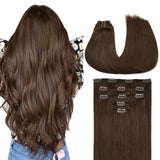 MAXITA Hair Extensions Real Human Hair, 22 Inch Chocolate Brown 85g 5pcs, Clip in Hair Extensions Remy Straight Long Clip ins Na