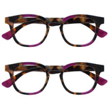 OPULIZE Ava Reading Glasses 2 Pack Flattering Rounded Frame Spring Hinges Scratch Resistant Brown Tortoiseshelll Purple Mens Wom