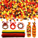 UPINS 1500Pcs Fall Pony Beads with 150Pcs Thanksgiving Chenille Stems Pipe Cleaners for DIY Craft Autumn Party Decoration Neckla