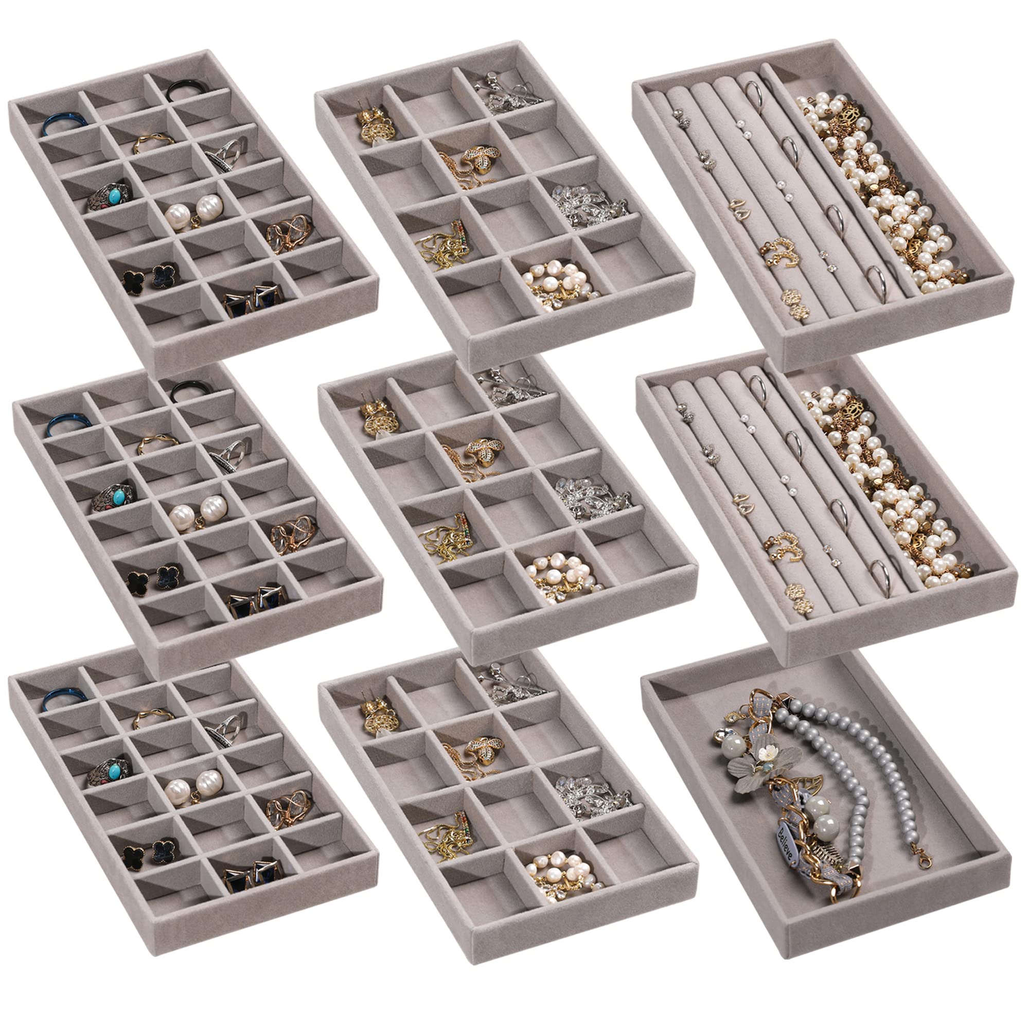 Frebeauty Jewelry Organizer Tray,Stackable Velvet Jewelry Trays,Drawer Inserts Earring Organizer For Women Jewelry Storage Displ