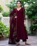 Gosriki Women'S Cotton Blend Solid Anarkali Kurta With Pant & Dupatta (Magic-Wine-Nw-Gs_L_Wine_Large),Wine,,B0CRPD6GBP