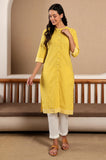 W Yellow Cotton Checked Straight-Long Kurta For Women Yellow 3Xl