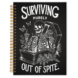 Qabliqo Funny Goth Skeleton Spiral Notebook 5.5x8.3, Gothic Witchy Gifts Journal for Writing, Dark Mystical Butterfly Floral Not