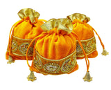 brown leaf Royal Premium 5X6 inch Yellow Velvet Potli Bags Pouch Best for Wedding Anniversary Party Supply Return Gifting Bags (