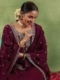 Libas Maroon Silk Blend Yoke Design Kurta Sets For Women
