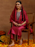 Libas Gerua Womens Yoke Design Silk Blend Straight Kurta With Trousers And Dupatta Pink Xs Gs912