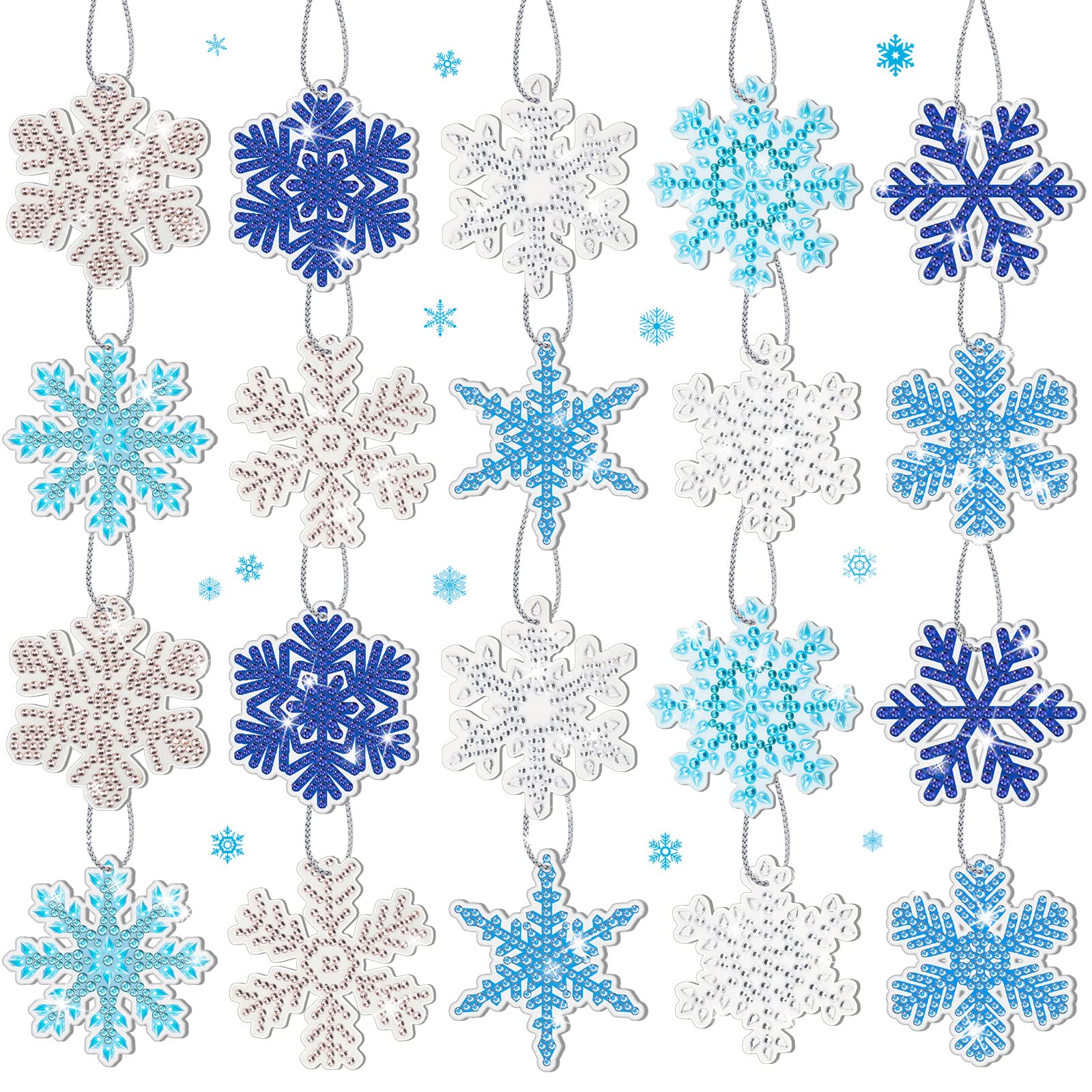 Jetec 20 Pcs Winter Christmas Snowflakes Diamond Painting Ornaments 5D DIY Diamond Painting Tags Christmas Hanging Art Kits Wint