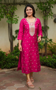 Gosriki Women'S Rayon Blend Straight Embroidered Kurta (Balak Pink-Gs_M_Pink_Medium),Pink,,B0DGQS3KQN