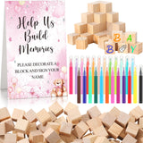 Dinifee 125 Pcs Baby Shower Decorate a Block Game Set Includes Help Us Build Memories Sign 100 DIY Blank Wooden Block 24 Paint M