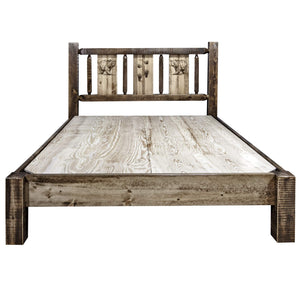 Montana Woodworks Woodworks Homestead Collection Queen Platform Bed, Stain And Clear Lacquer Finish With Laser Engraved Bear Des