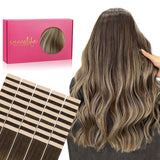 WENNALIFE Tape in Hair Extensions, 40pcs 100g 16 Inch Balayage Chocolate Brown to Honey Blonde, Human Straight Reusable Real Hai