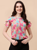 Wedani Women'S Casual Short Sleeves Round Neck Foral Regular Fit Top (Large Beige),Beige,L,Polyester,Western,