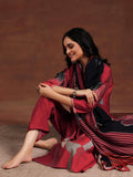Libas Womens Printed Silk Blend Straight Kurta With Trousers And Dupatta Maroon Xs
