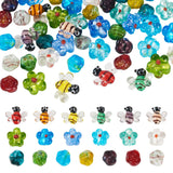 FASHEWELRY 45Pcs Colorful Lampwork Bee Beads Cute Flower Honeybee Beads 3D Insect Floral Glass Bead for Bracelet Earring Necklac
