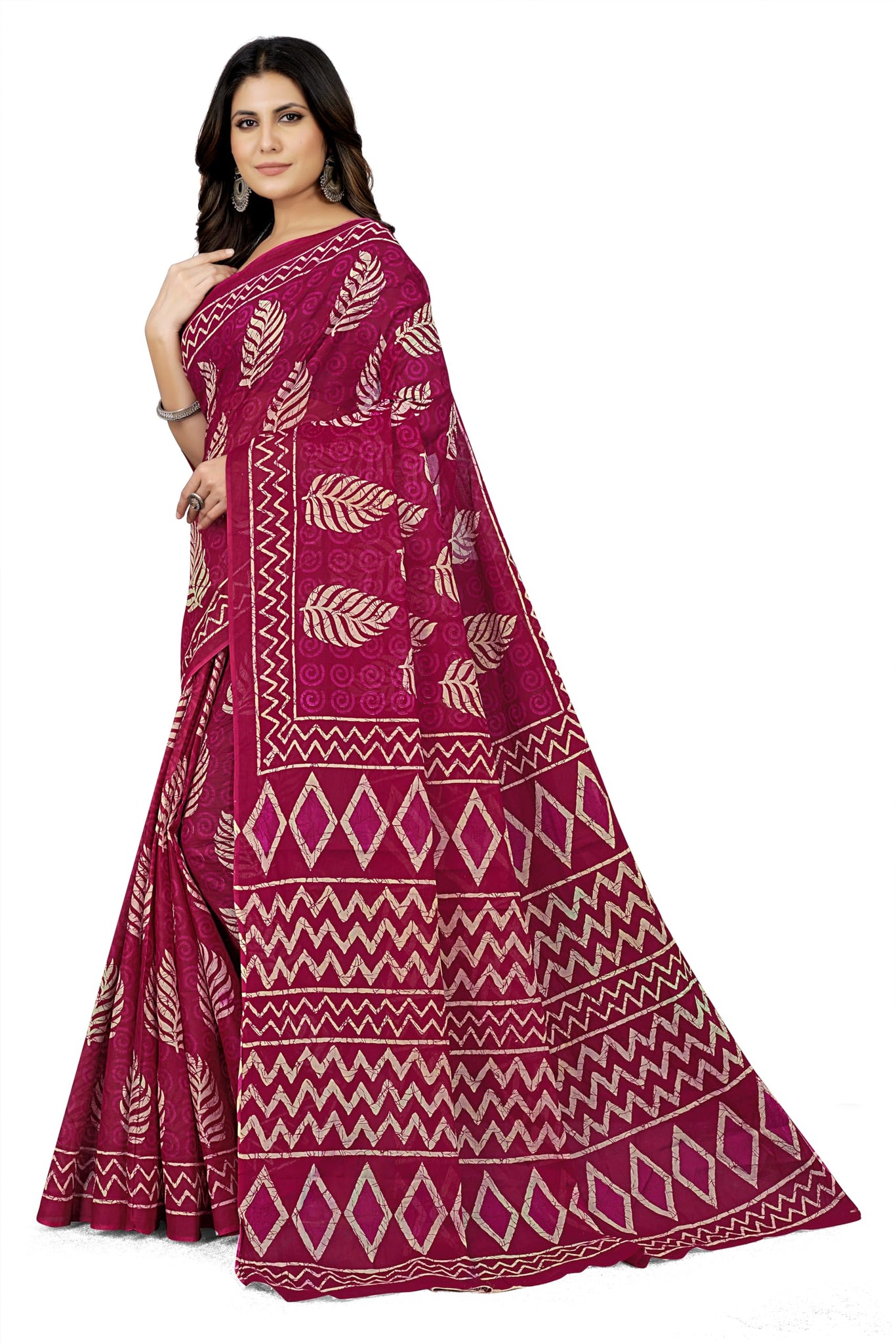 Tamaira Fashion Women'S Batik Printed Pure Cotton Saree Without Blouse Piece(2458_Darkpink)