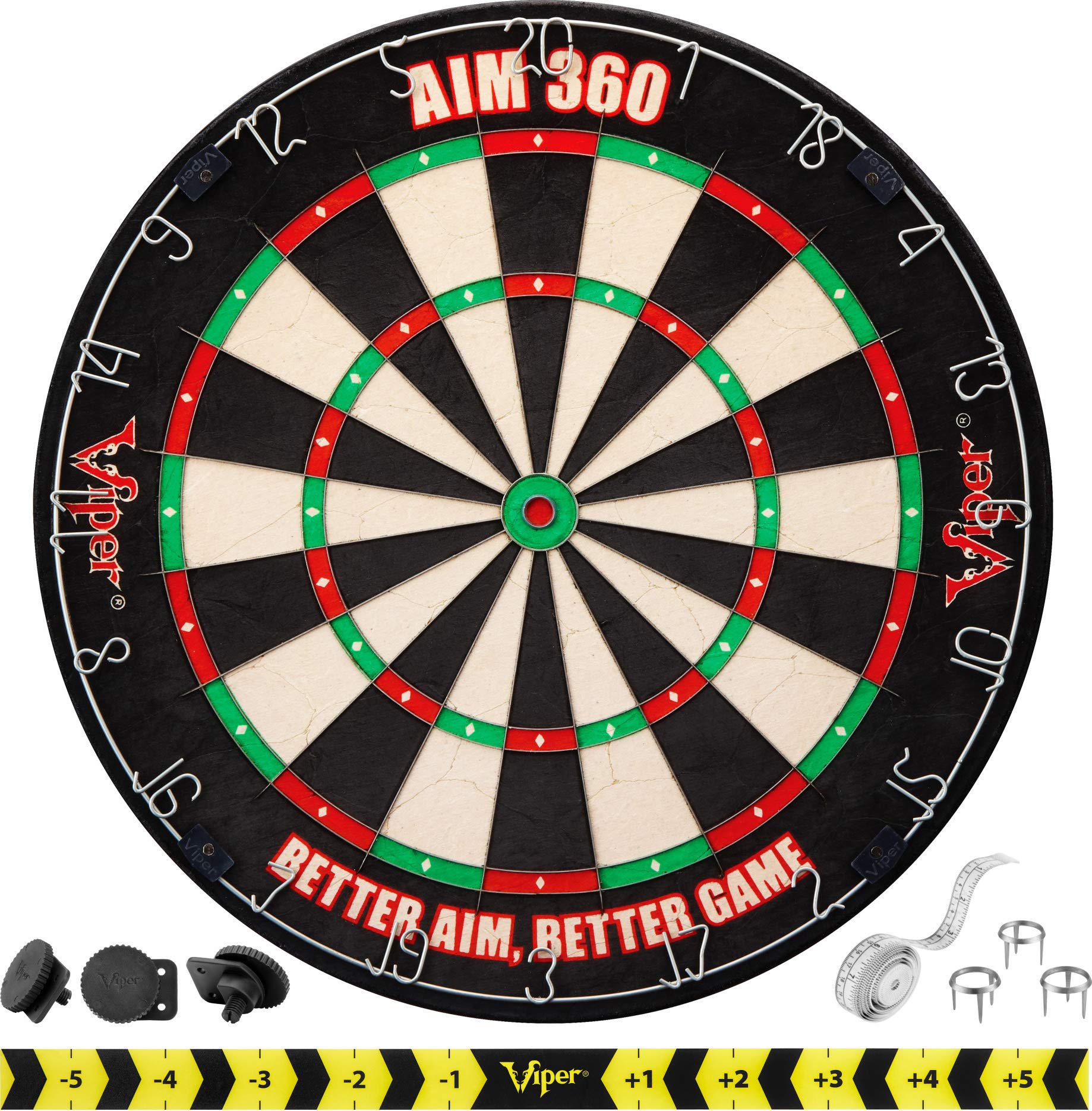 Viper Aim 360 Tournament Bristle Steel Tip Dartboard Set With Staple-Free Razor Thin Metal Spider Wire, Self-Healing Premium-Gra