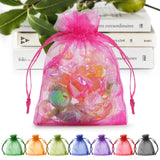 ANZNKU 100 Pack Hot Pink Organza Bags 3x4 Inch, Premium Mesh Gift Bag Sheer Bag Drawstring for Candy Jewelry Party Wedding Chris
