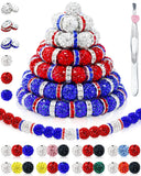 180PCS FIVEIZERO 10mm Rhinestone Beads for Jewelry Making - Sparkly Round Crystal Clay Beads & Spacers in Patriotic Colors for I