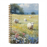 Xiyurlk Spring Sheep Notebook, Watercolor Wildflowers Meadow Lambs Journal, Farmhouse Animal Lover Gifts, Church Notes Notebook 