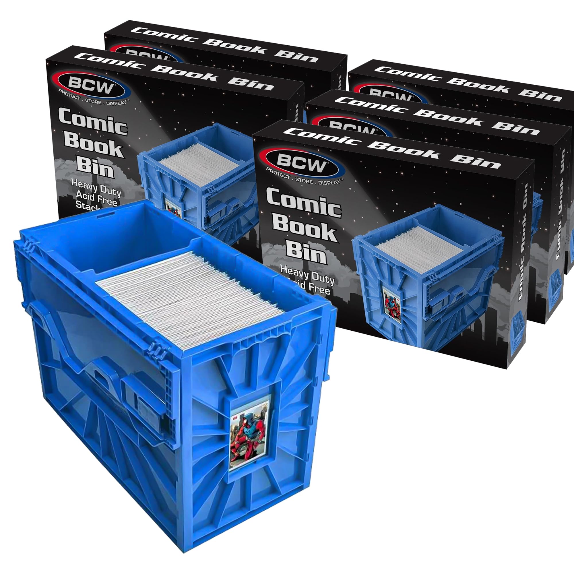 BCW Short Comic Book Bin | Holds 150 Comics | Stackable Plastic Storage | Acid-Free Organizer | Blue, 5 Pack