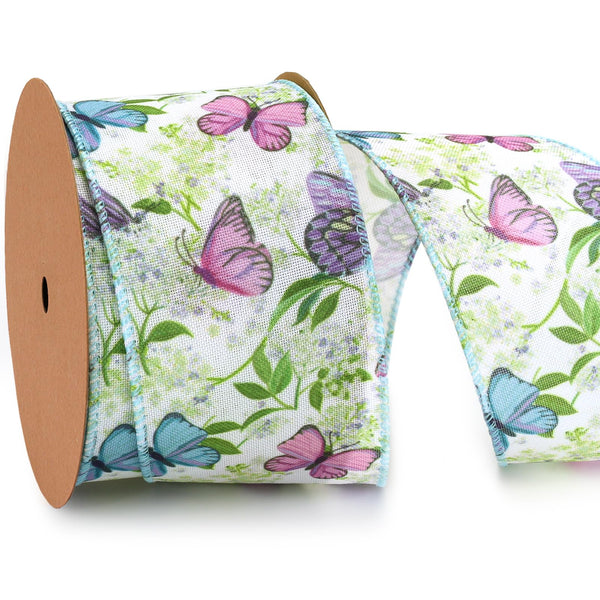 Blue Ribbon Spring LaRibbons Spring Ribbon Wired 2.5 Inch x 12 Yards, Blue Butterfly Flor ...