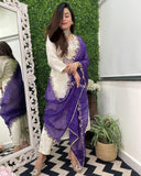 Anni Designer Women'S Rayon Viscose Straight Embroidered Kurta With Pant & Dupatta (Mono White_S_White_Small),White,S,,,