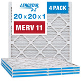 Aerostar 20x20x1 MERV 11 - 4 Count - Pleated HVAC, Furnace & Air Conditioner Filters - Removes Dust, Cold & Flu Germs, Lint, Mol