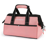 WORKPRO 13Inch Tool Bag, Pink Soft Cloth Tool Storage Bags, Wide Mouth Tool Tote Bag with Inside Pockets Pink Ribbon