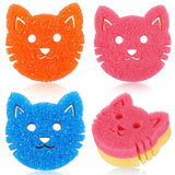 FillTouch Cat 3 Pcs Scrub Sponge, Pink, Orange, Royal Blue
