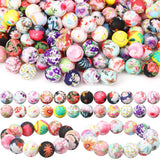 Ferreve 120 Pcs 15mm Silicone Beads Bulk Flower Silicone Beads Floral Print Rubber DIY Bracelet Making Kit for Keychain Making P