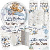 Hushee 200 Pcs Little Explorer Baby Shower Paper Plates Napkins Cups Baby Shower Party Supplies Tableware Set Disposable Cup Nap