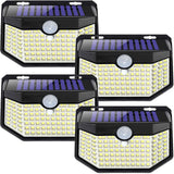 HMCITY 120 LED Outdoor Solar Lights with Motion Sensor and 3 Lighting Modes, IP65 Waterproof Wide Solar Wall Lights Ideal for Ga