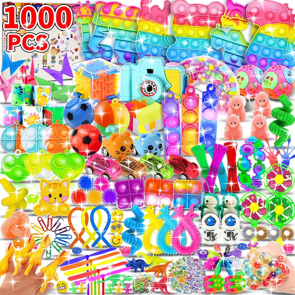 801PCS Christmas Party Favors for Kids - Treasure Box Prizes, Pop Fidget Keychains, Goodie Bag Stuffers, Classroom Rewards, Xmas