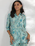 Libas Womens Printed Silk Blend Co-Ord Set For Women Blue M 48996