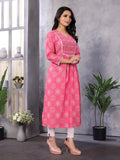 Rangita Pink Cotton Calf Length Embroidered A-Line Kurti | Kurta For Women_S Pink S