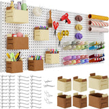 Spampur Peg Board, 8 Pack Metal PegBoard Organizer with Accessories, White Pegboard Panels with 50 Pcs Hooks and Baskets, Wall O