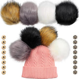 Juinte 4 Pcs 6 Inch Large Fur Pom Pom Balls for Hats Fluffy Faux Fur Pompom Balls with Snap Button for Hat Shoes Scarves Bag Cha