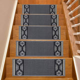 Stair Treads Skid Slip Resistant Backing Indoor Carpet Stair Treads Trellis Border Design 8 inch x 26 inch (Set of 13, Grey Bl