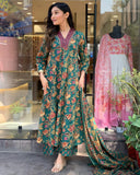 Gosriki Women'S Rayon Blend Anarkali Printed Kurta With Palazzo & Dupatta (Cia Green-Vks01-Gs_L_Green_Large),Green,,B0DC6L3YR6