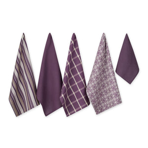 Dii Assorted Woven Kitchen Set, Dishtowel, 18X28, Dishcloth, 13X13, Eggplant, 5 Piece