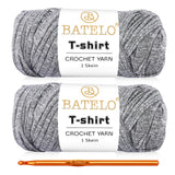 BATELO 2 Pack Crochet T-Shirt Yarn for Beginner Crafts, Thick Polyester Fabric, 400g/144yds (Gray White)