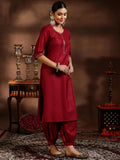 Libas Women'S Silk Blend Solid Kurta Set (39053_Maroon Maroon L