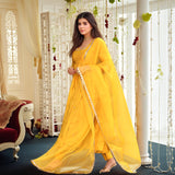 Anni Designer Women'S Rayon Viscose Anarkali Solid Kurta With Pant & Dupatta (Sitapati Yellow-Vks03_Xl_Yellow_X-Large),Yellow,XL,Rayon,Anarkali,