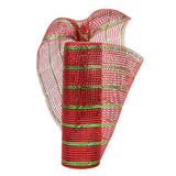 HUIHUANG 10 Deco Mesh Deluxe Red and Lime Green Stripe Mesh Ribbon for Christmas Tree, Wreaths Making Supplies, Swags, Garland, 