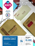 MACO Laser/Ink Jet Matte Clear Address Labels, 11/3 x 41/4 Inches, 14 Per Sheet, 700 Per Box (ML4002)