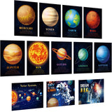 12 Pieces Solar System Educational Teaching Posters Laminated Kids Space and Planets Posters Print WallChart Art for Toddlers Cl