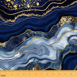 The Yard Gold Giltter Decorative Fabric in Navy Blue Marble Upholstery, Tie Dye Fluid Magma Hipster Outdoor Fabric for DIY Craft