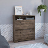 Tuhome Calgary Shoe Rack, Superior Top, One Open Shelf, Two Extendable Shelves -Dark Brown