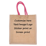 Lakmo Crafts Customized Jute Gift Bags | 10x9x4 inches | Design your own Bag
