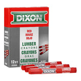 DIXON Industrial Lumber Marking Crayons, 4.5 x 1/2 Hex, Red, 12Pack (52000)